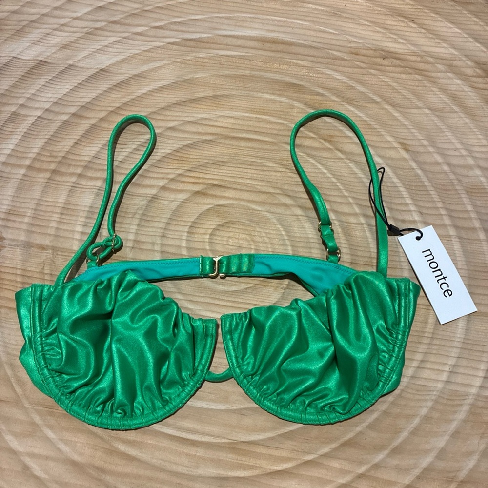 Montce Swim Emerald Shimmer Petal Bikini Top, NWT Women’s Medium
